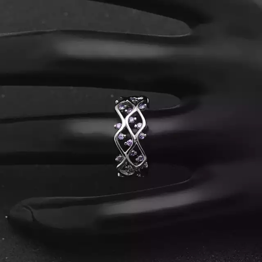Silver Ring With Amethyst AAA Zircon Stones